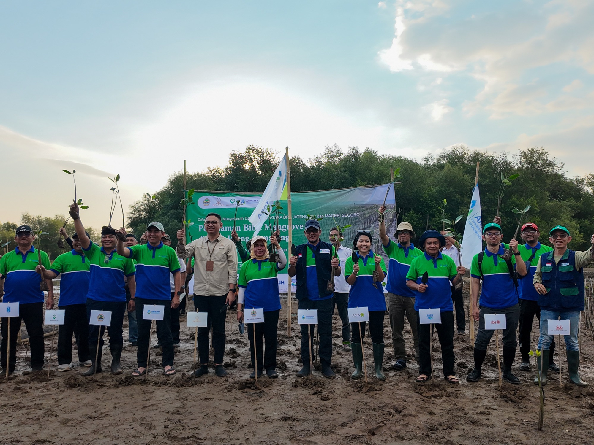 Penanaman dan pemantauan mangrove Semarang sebanyak 250 bibit bersama AMDATARA dan Mangrove Tag di SMC Jateng.